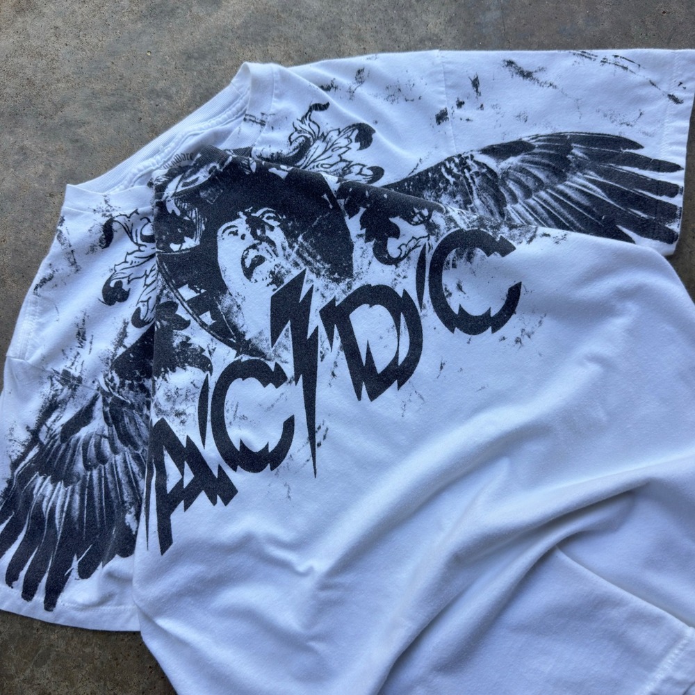 Vintage Y2K AC/DC Rockware Eagle Wings Band Graphic Tee White Size M (k4)